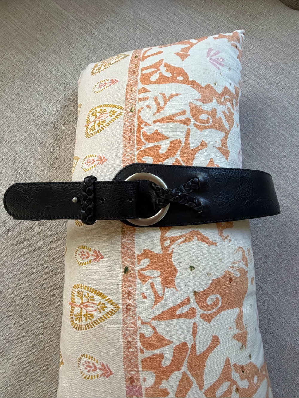 J. Jill Black Leather Belt with Silver Hardware and Braid Detail. Size: S.